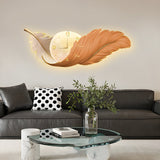 2-In-1 Wall Feather Painting Hanging Decor LED Wall Lamp Wall Clock