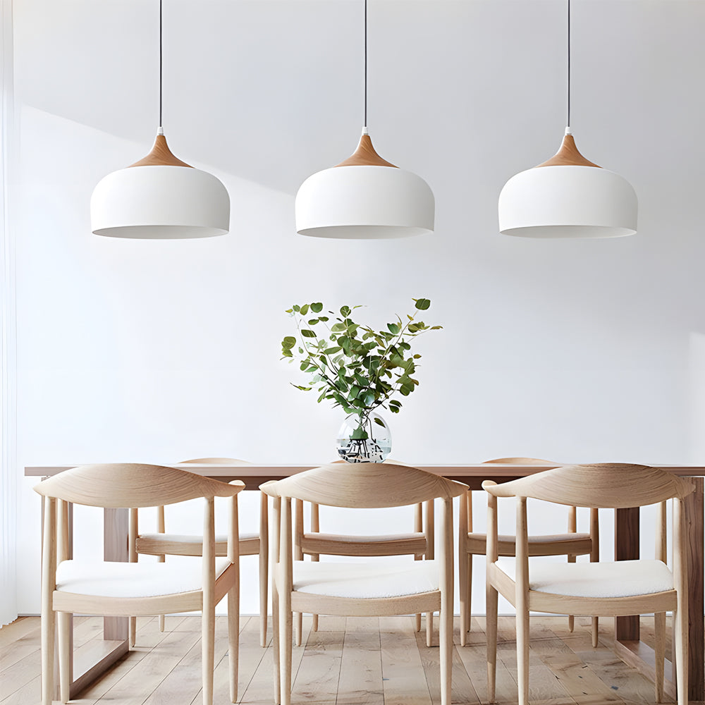 Dome Pendant Light with Wood Detail - Modern 1-Light Island Fixture