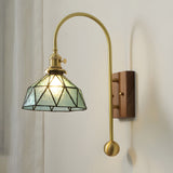 Vintage Brass Glass Shade High Arm Wall Lamp