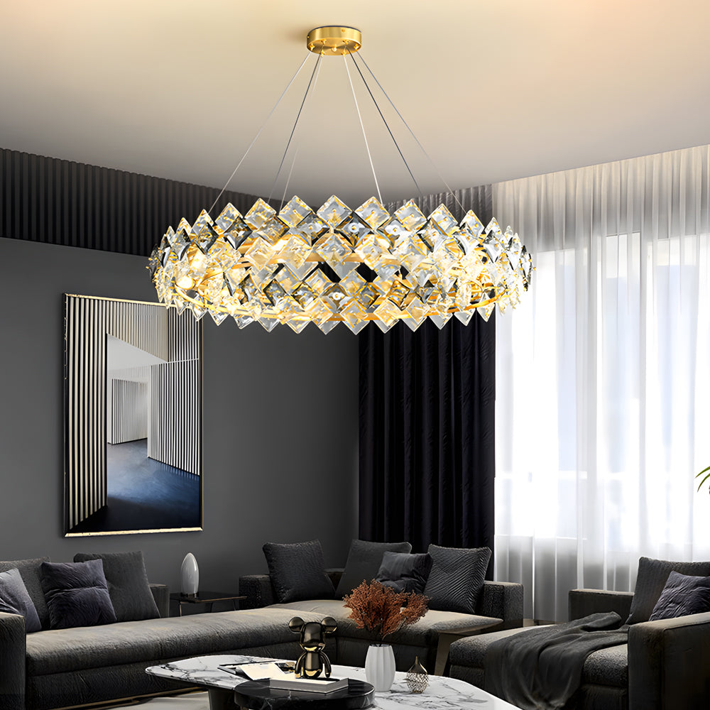 Round Luxury Long Crystal Copper Post-Modern Chandelier Dining Room Lights