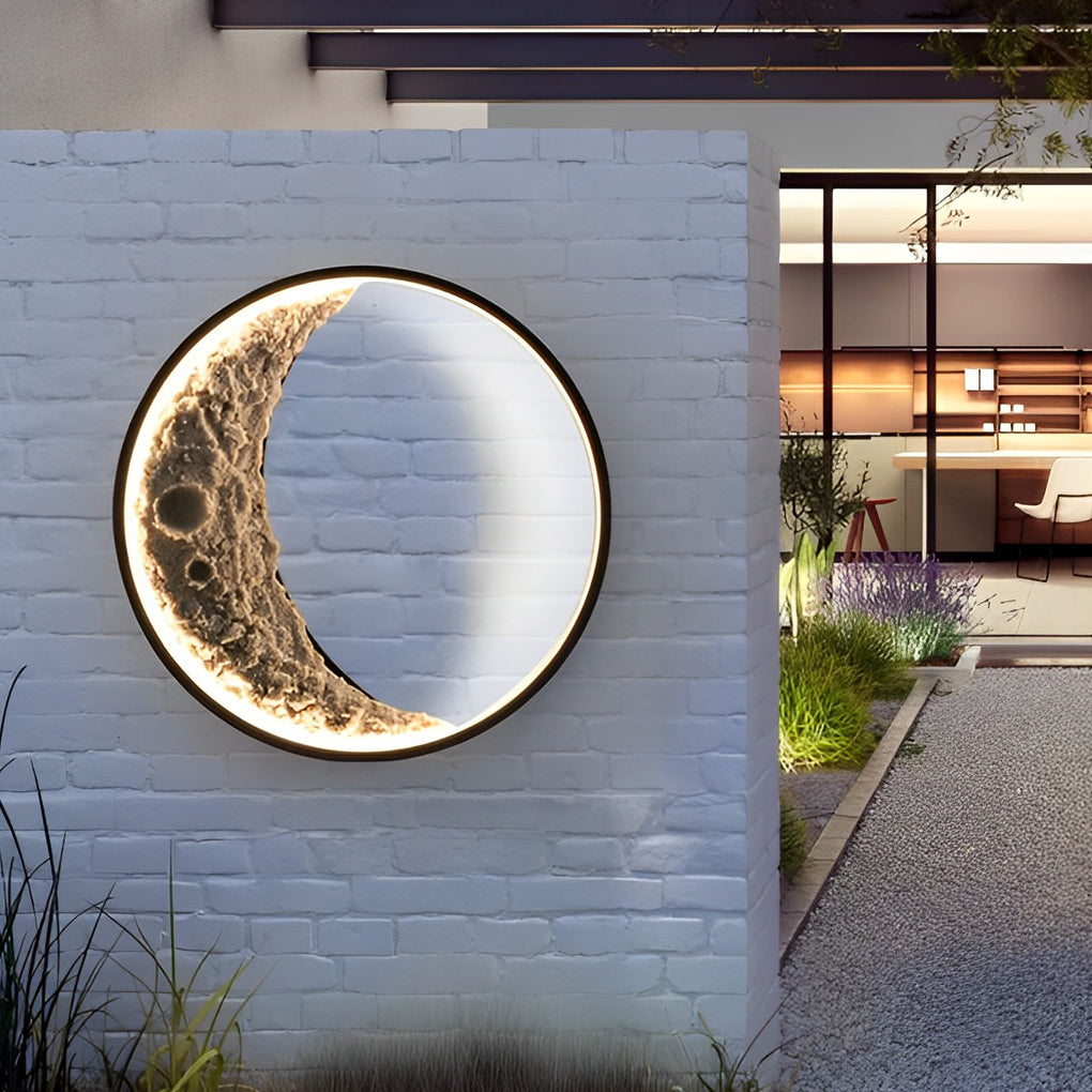 Round Resin Moon Crescent LED Hardwired Outdoor Wall Light