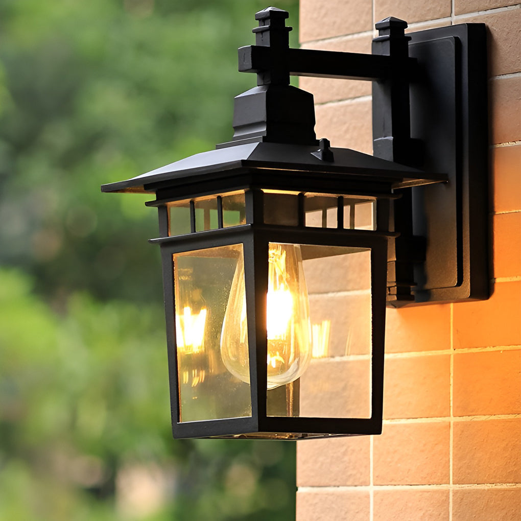 Pavilion Shaped Glass LED Waterproof Retro Outdoor Wall Lamp Wall Sconce Lighting without Bulb