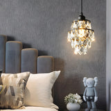 1-Light Crystal Small Pendant Light in Gold/Black Mini Chandelier