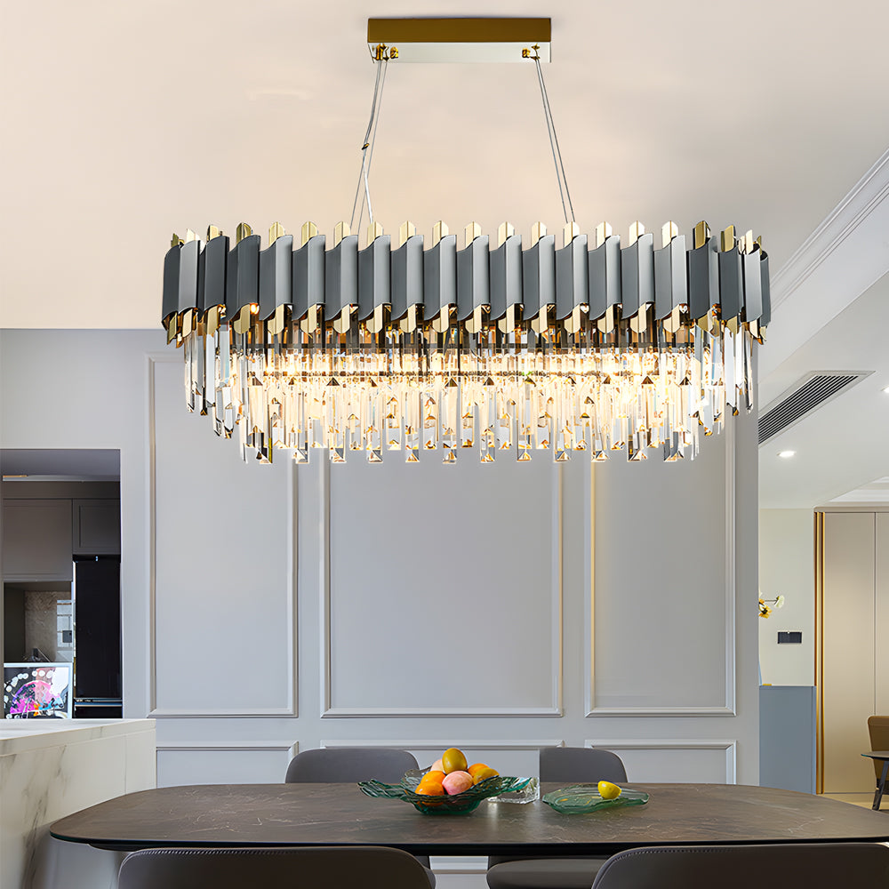 6/8-Light Crystal Layered Chandelier Dimmable Dining Room Pendant Lighting