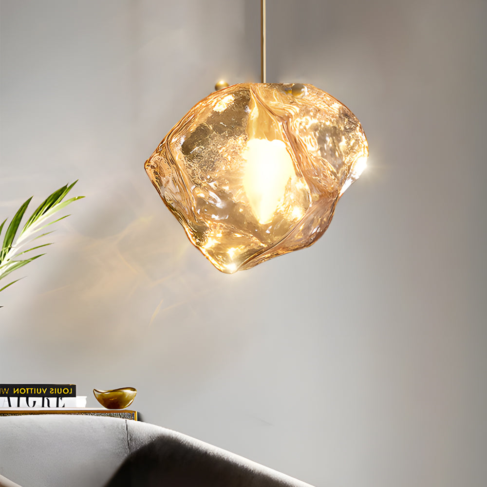 Irregular Lava Texture Glass Shade Copper Simple Post-Modern Chandelier