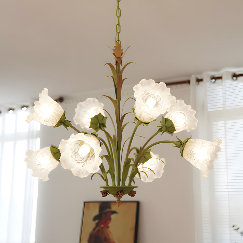 Modern Pastoral Green Flower Hanging Chandelier - 3/6/8-Light