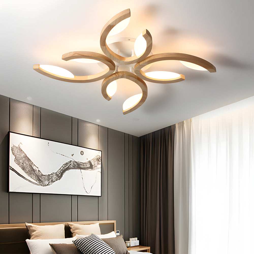 Multi-lights Floral Design Wood Semi Flush Mount Ceiling Light for Living Room