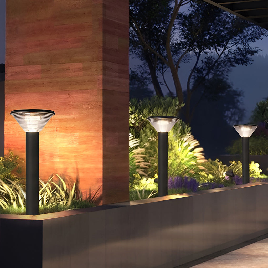 Round Light Control Induction Black Modern Outdoor Solar Pathway Lights