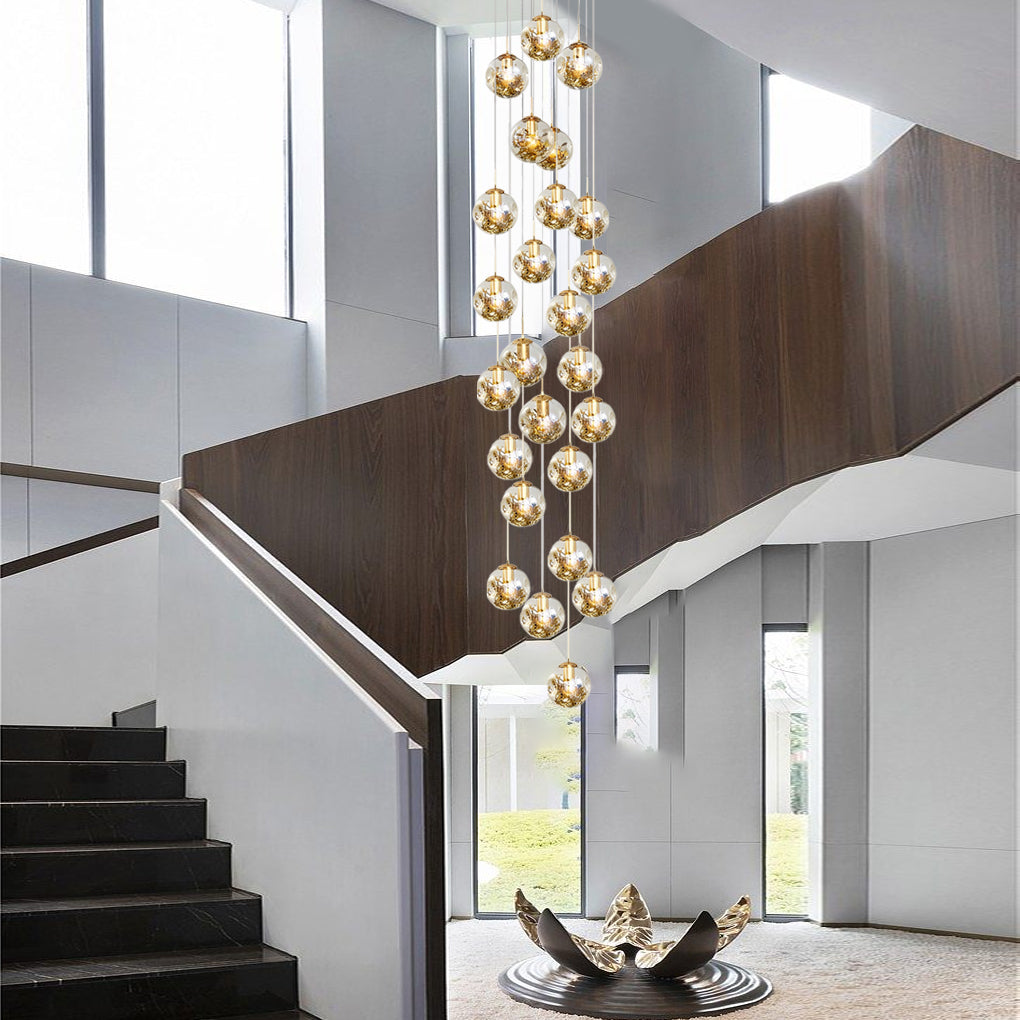 Cognac Color Glass Globes Shade Adjustable Modern Long Chandelier