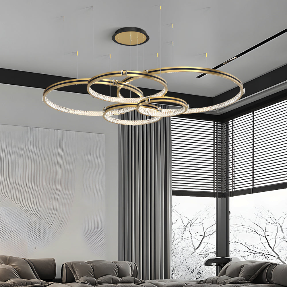 Circular Rings Three Step Dimming Brushed Gold Modern Ceiling Lights Fixture