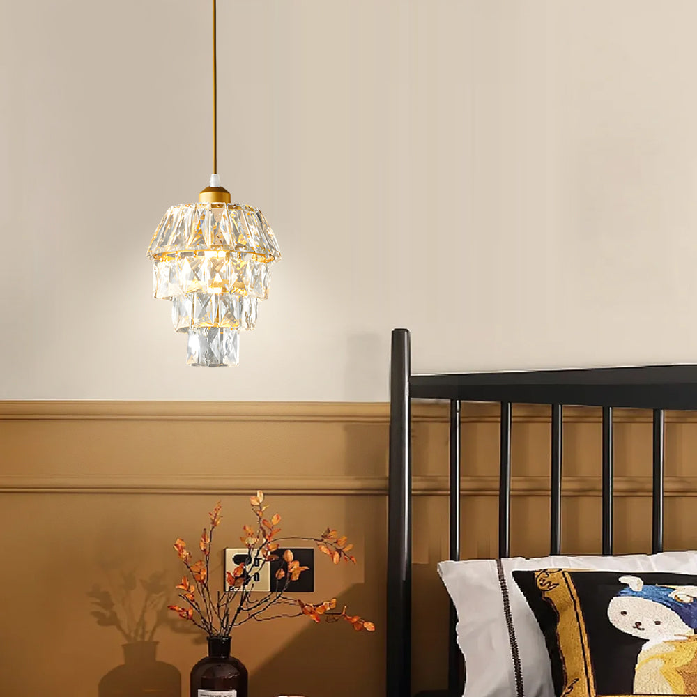 1-Light Crystal Small Pendant Light in Gold/Black Mini Chandelier