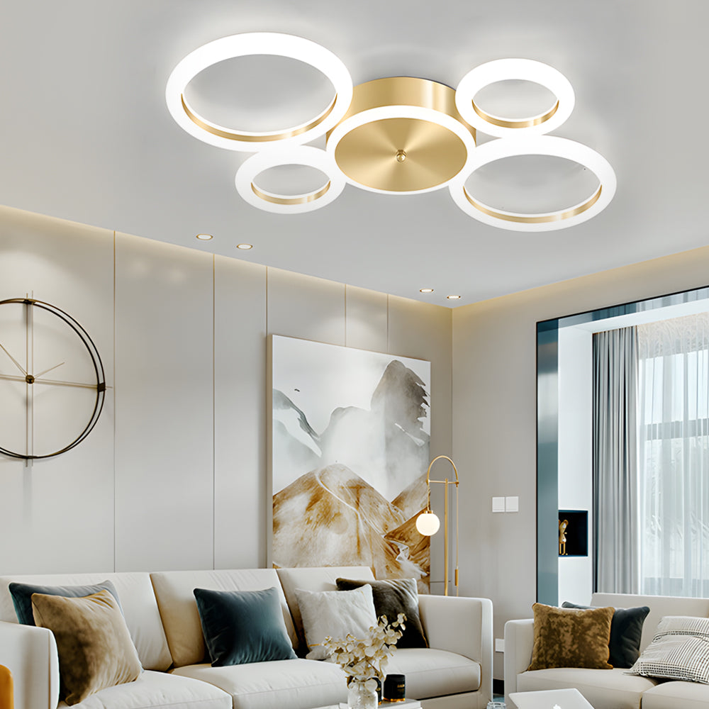 Modern Gold LED Flush Mount Rings Circle Ceiling Light Fixture