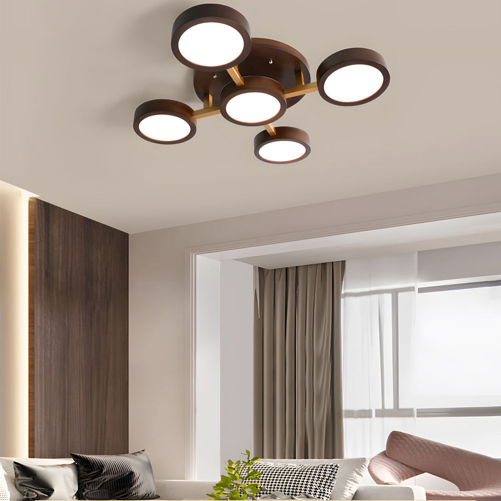 Modern Sputnik 3/4/5-Light Walnut Circles Flush Mount LED Ceiling Light