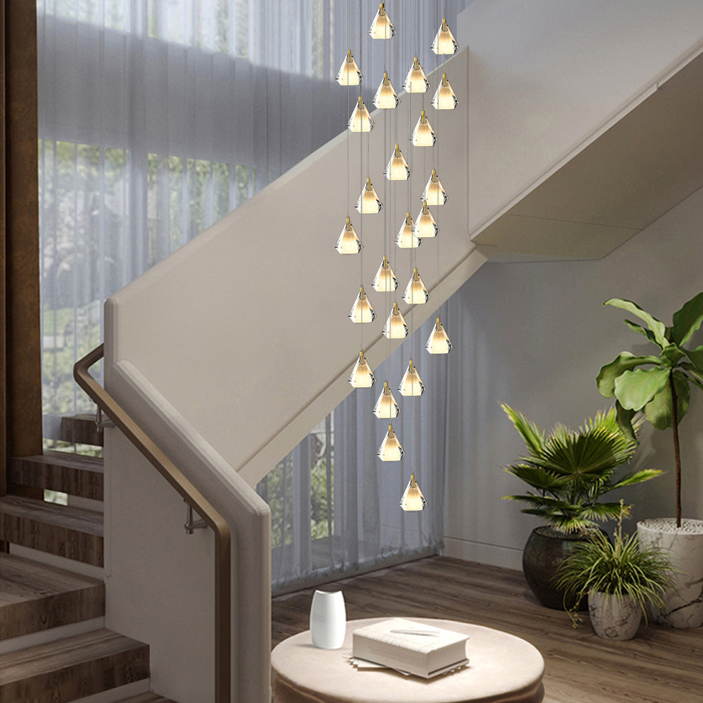 Creative Crystal Shade Three Step Dimming Nordic Staircase Chandelier