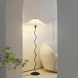 Traditional Japanese Fabric Iron Umbrella 1-Light Standing Floor Lamp For Living Room