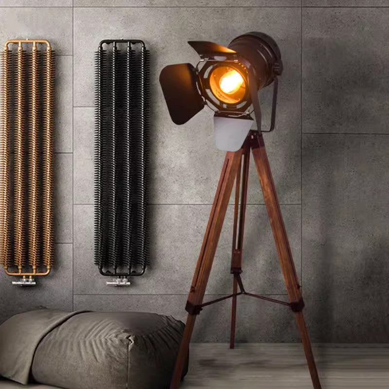 Contemporary Creative Camera Iron Wood 1 - Light Standing Floor Lamp For Living Room