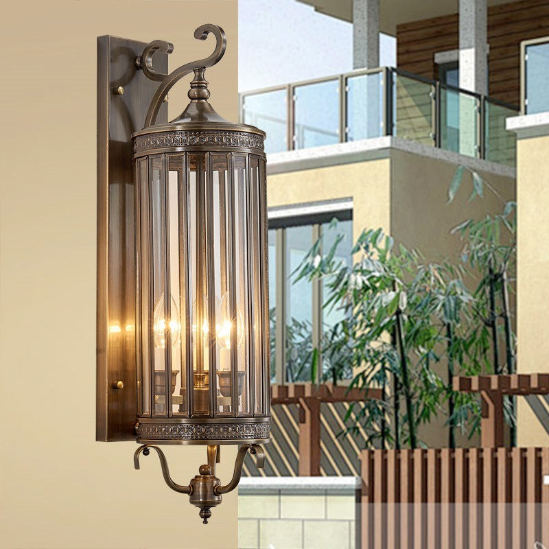 Modern Luxury Waterproof Line Cylinder Copper Frame Glass Shade 1/3/6 Light Wall Sconce Lamp For Garden