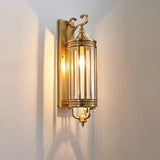 Modern Luxury Waterproof Line Cylinder Copper Frame Glass Shade 1/3/6 Light Wall Sconce Lamp For Garden