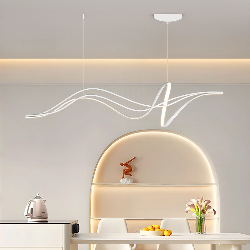 Modern Minimalist Willow Catkin Linear Strip Iron Silicone LED Chandeliers Island Light For Dining Room