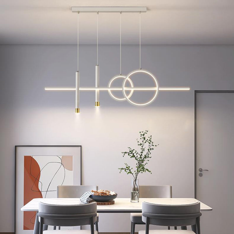 Modern Minimalist Geometric Circles Straight Line Iron Aluminum Silicone Strip Acrylic Spotlight LED Island Light Chandelier For Dining Room