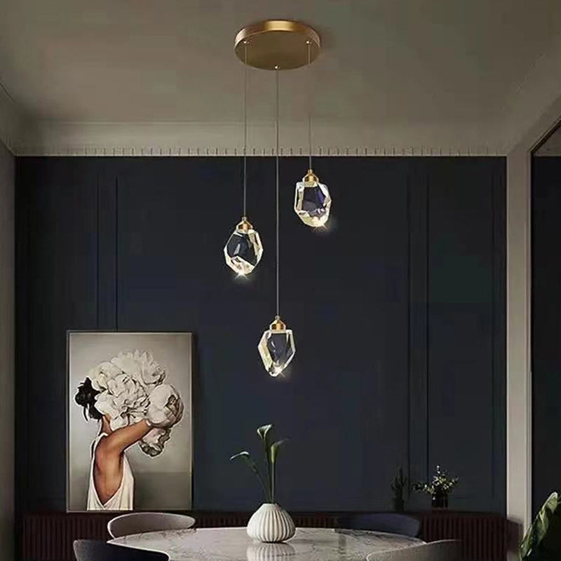 Modern Luxury Diamond Shape Brass Crystal LED Chandelier Island Light For Dining Room