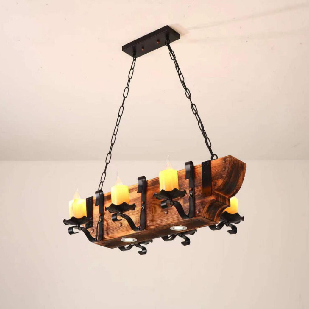 Traditional Rustic Boat Distressed Wood Iron 3/4/5/8/11-Light Chandelier Island Light For Dining Room