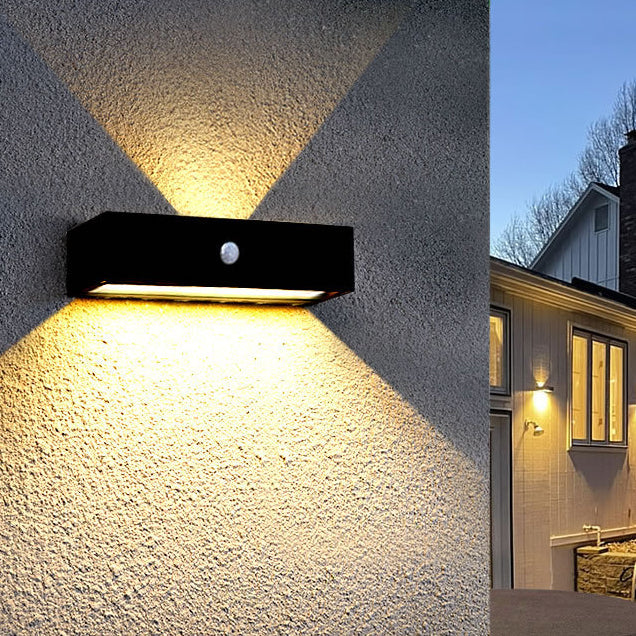 Modern Simplicity Rectangular Aluminum Up And Down Illuminated LED Solar Wall Sconce Lamp For Outdoor Patio