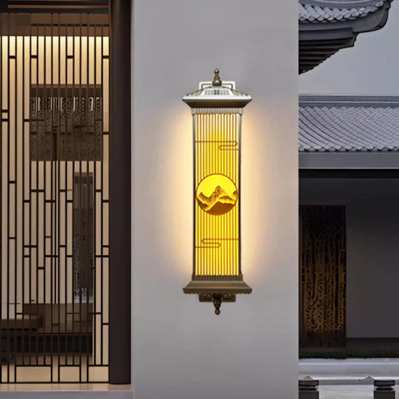 Traditional Chinese Aluminum Glass Rectangular LED Solar Waterproof Outdoor Wall Sconce Lamp For Garden