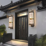 Traditional Chinese Aluminum Glass Rectangular LED Solar Waterproof Outdoor Wall Sconce Lamp For Garden