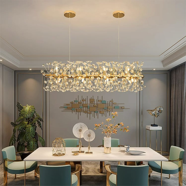 Modern Luxury Firework Crystal Shade Iron Aluminum 12/15-Light Island Light Chandelier For Dining Room