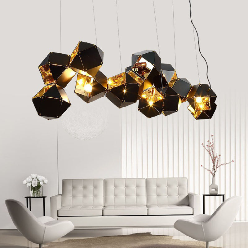 Contemporary Scandinavian Rubik's Cube Polyhedron Stainless Steel 6/8/10/12 Light Island Light Chandelier For Dining Room