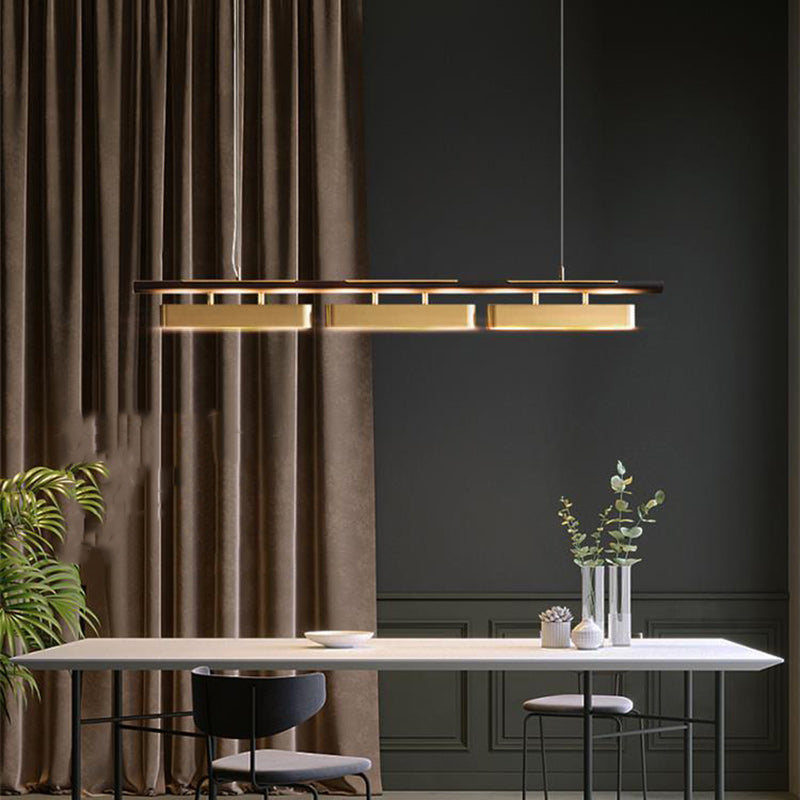 Modern Minimalist Rectangular Linear Stainless Steel LED Island Light Chandelier For Dining Room