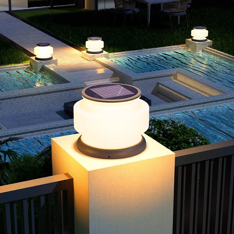 Modern Minimalist Solar Waterproof Cylinder Stainless Steel Plastic LED Outdoor Light For Patio