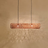 Traditional Japanese Weaving Rattan Metal Cylinder Long Barrel 2/3/4/6/7/9 Light Chandeliers Island Light For Dining Room