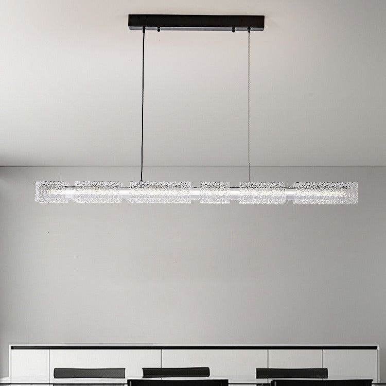 Modern Minimalist Copper Resin Aluminum Rectangular Texture Strip LED Chandeliers Island Light For Dining Room