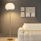 Contemporary Nordic Iron Feather Crystal Oval 1-Light Standing Floor Lamp For Living Room