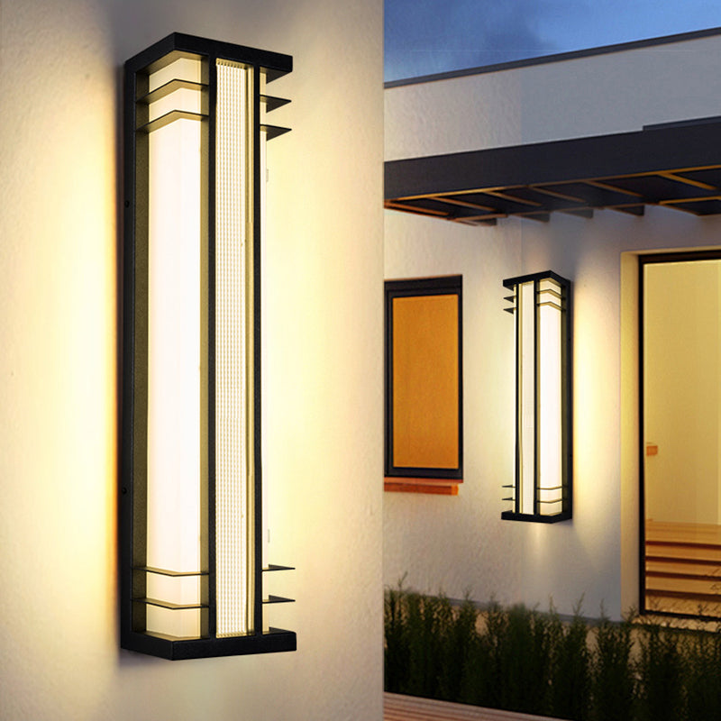 Traditional Chinese Solar Waterproof Stainless Steel Acrylic Rectangular Motion Sensor LED Wall Sconce Lamp For Outdoor Patio