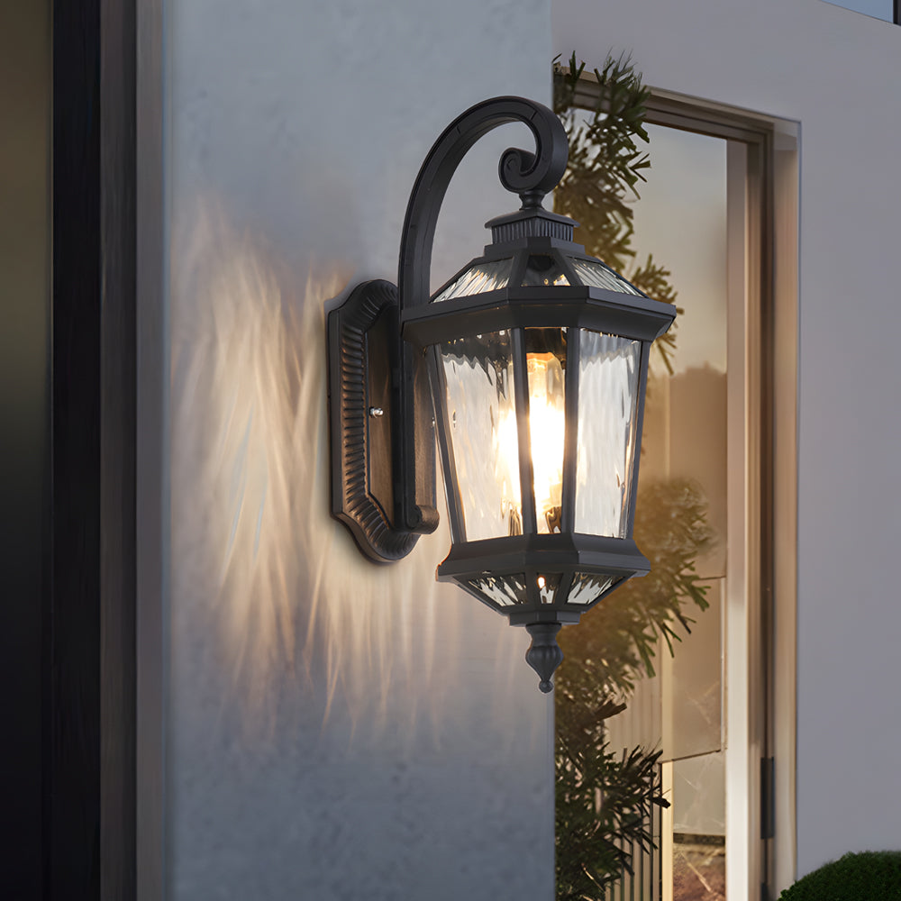 1-Light Black Clear Water Glass Outdoor Wall Light Lantern Wall Sconce Porch Wall Mounted Lights Exterior Wall Lamp