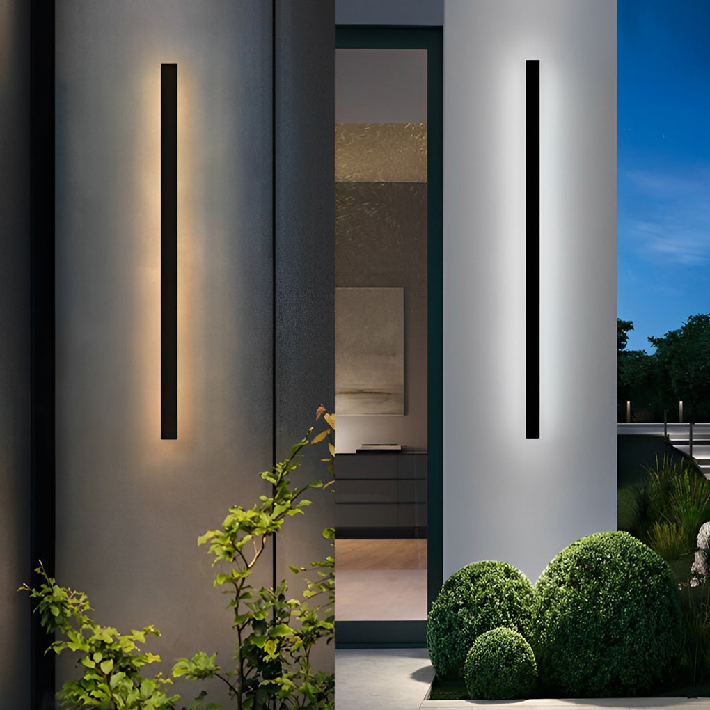 Minimalist Long Strip LED Waterproof Black Modern Solar Wall Sconce Lighting