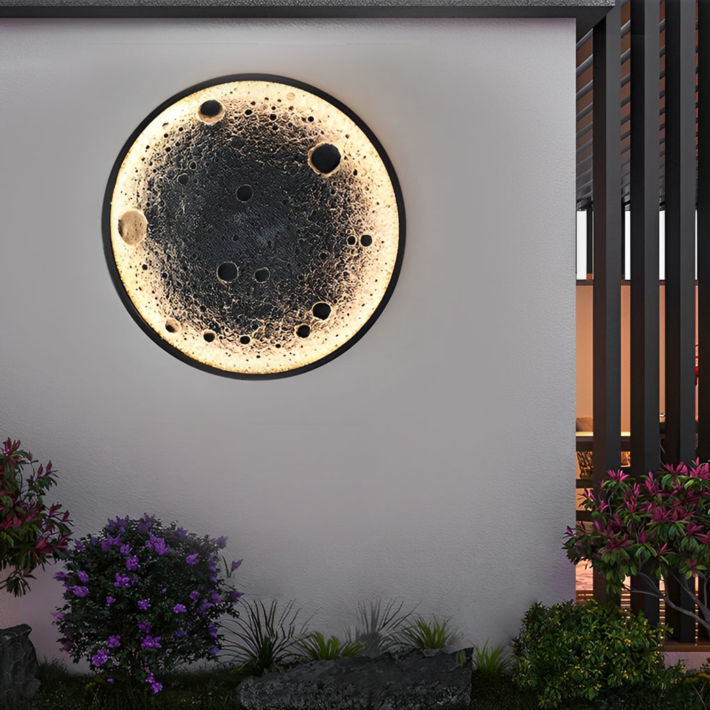 Round Moon Waterproof LED Modern Outdoor Wall Lights Fixture Wall Lamp