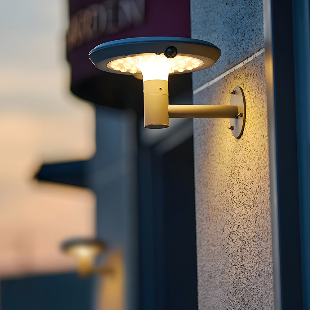 Modern Mushroom LED Solar Wall Light with Dual Motion Sensors - Gray