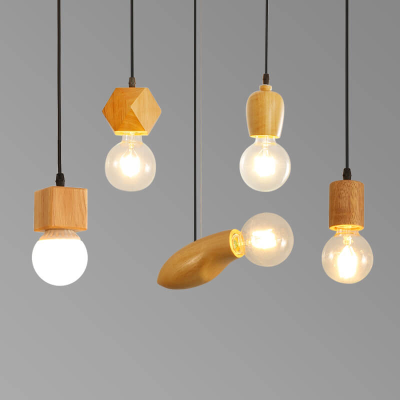 Modern Minimalist Wooden Geometric 1-Light Small Pendant Light