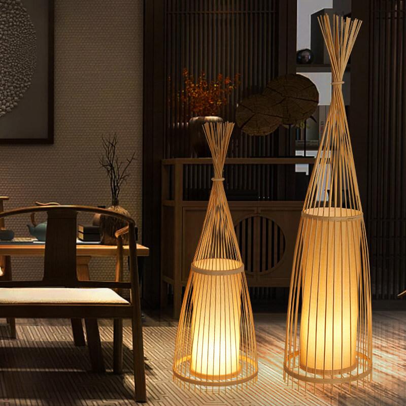 Bamboo Weaving 1-Light Hut Shaped Standing Floor Lamps