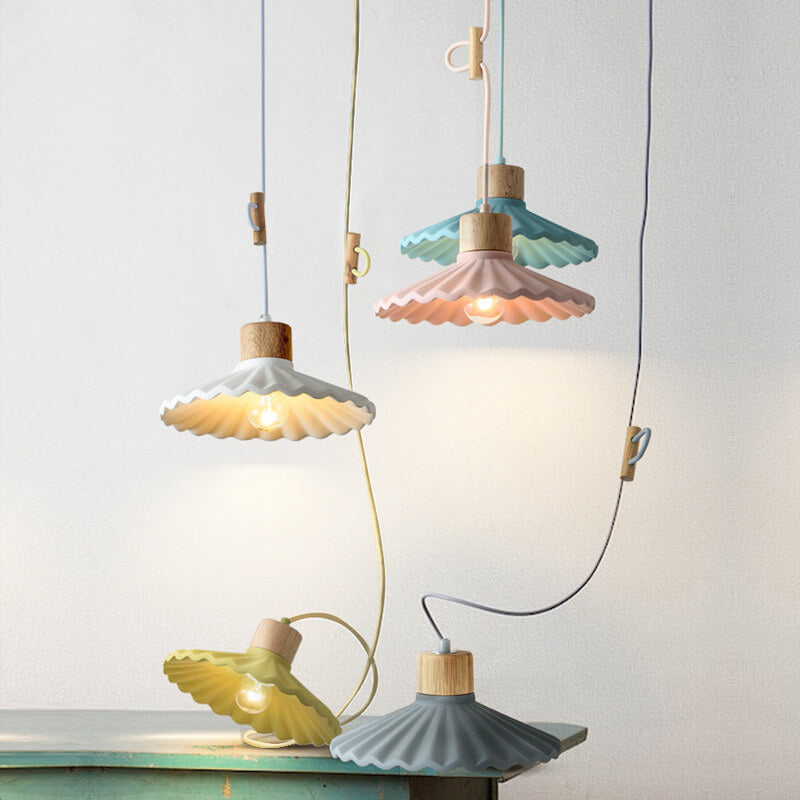 Modern Macaron Cement Scalloped Shade 1-Light Pendant Light