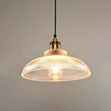 Vintage Striped Pot Lid Glass 1-Light Pendant Light