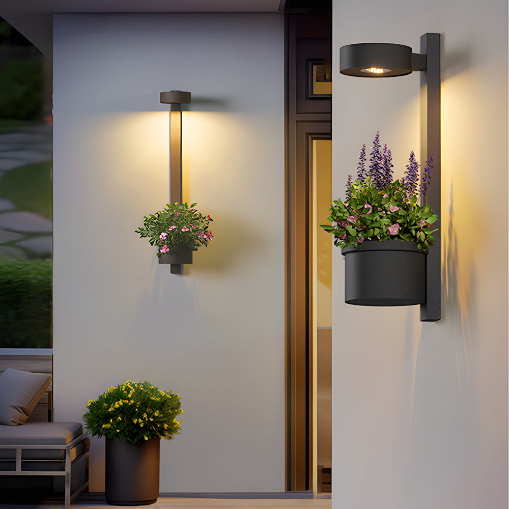 Waterproof Decor LED Solar Wall Lights with Flowerpot Outdoor Wall Lamp