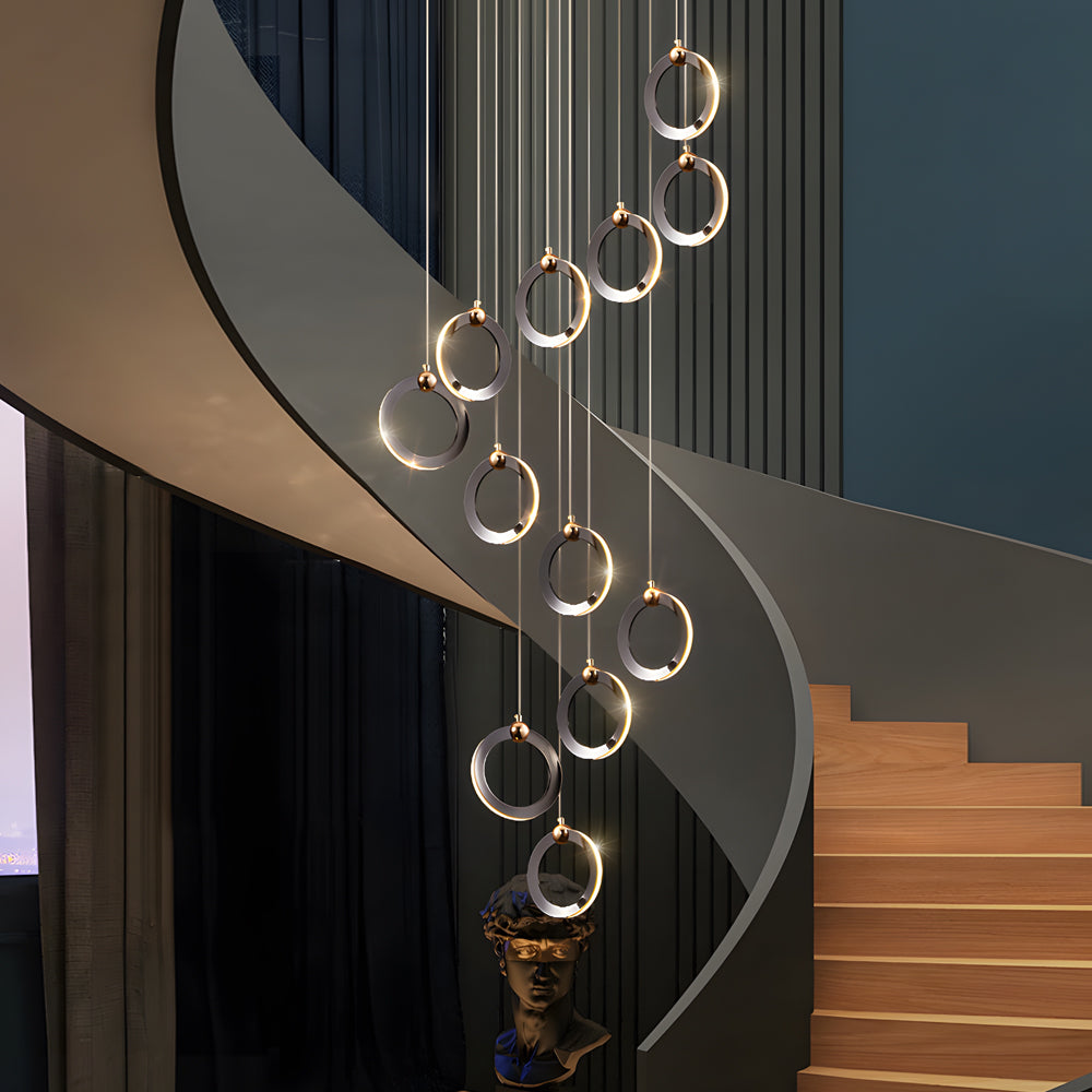 LED Ring Clusters Rotating Staircase Chandelier