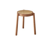 Traditional Japanese Round Rattan Weaving Solid Wood Frame Stackable Low Stool For Living Room