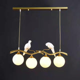 Contemporary Creative Resin Bird Glass Ball Shade 4-Light Island Light Chandelier For Living Room