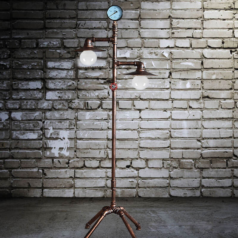 Industrial Steampunk Copper Water Pipe 2-Light Standing Floor Lamp